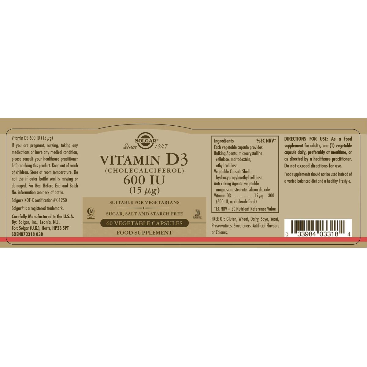 Solgar Vitamin D3 (Cholecalciferol) 600 iu 60 Capsules – Produktansicht 4