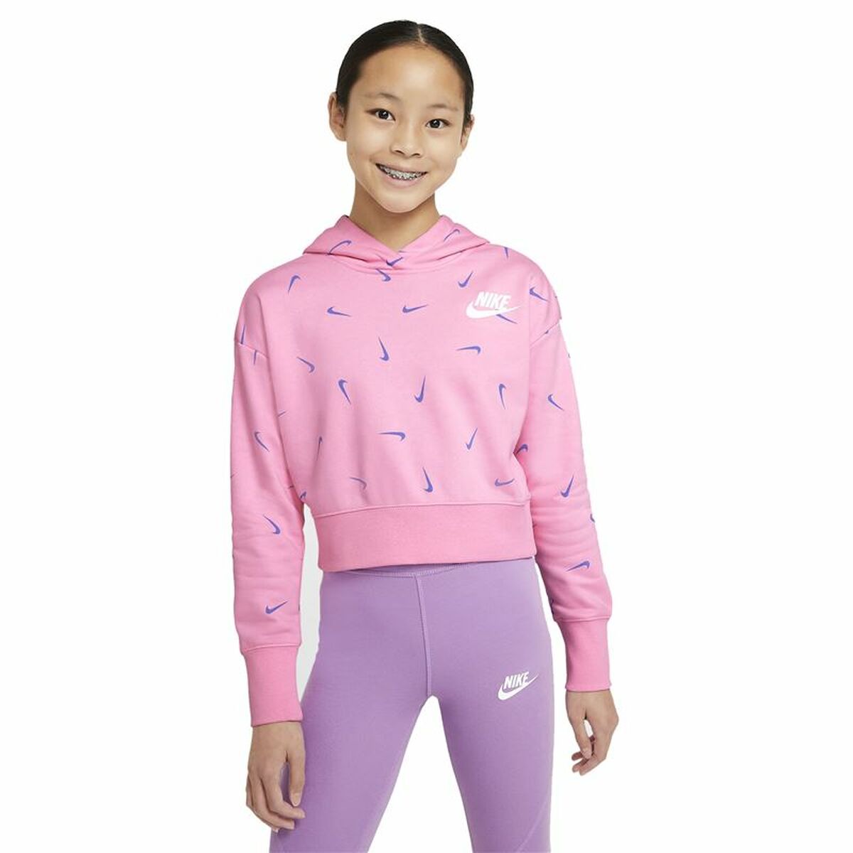 Nike Hooded Print Kids' Sweatshirt - Pink
