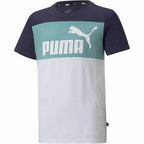 Child's Short Sleeve T-Shirt Puma Essentials+ Colorblock Blue Dark