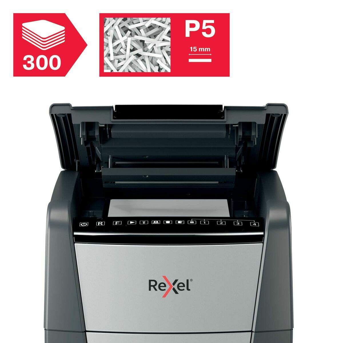 Rexel Mikroschnitt-Aktenvernichter Optimum Auto+ 300M 60 L – Produktansicht 5