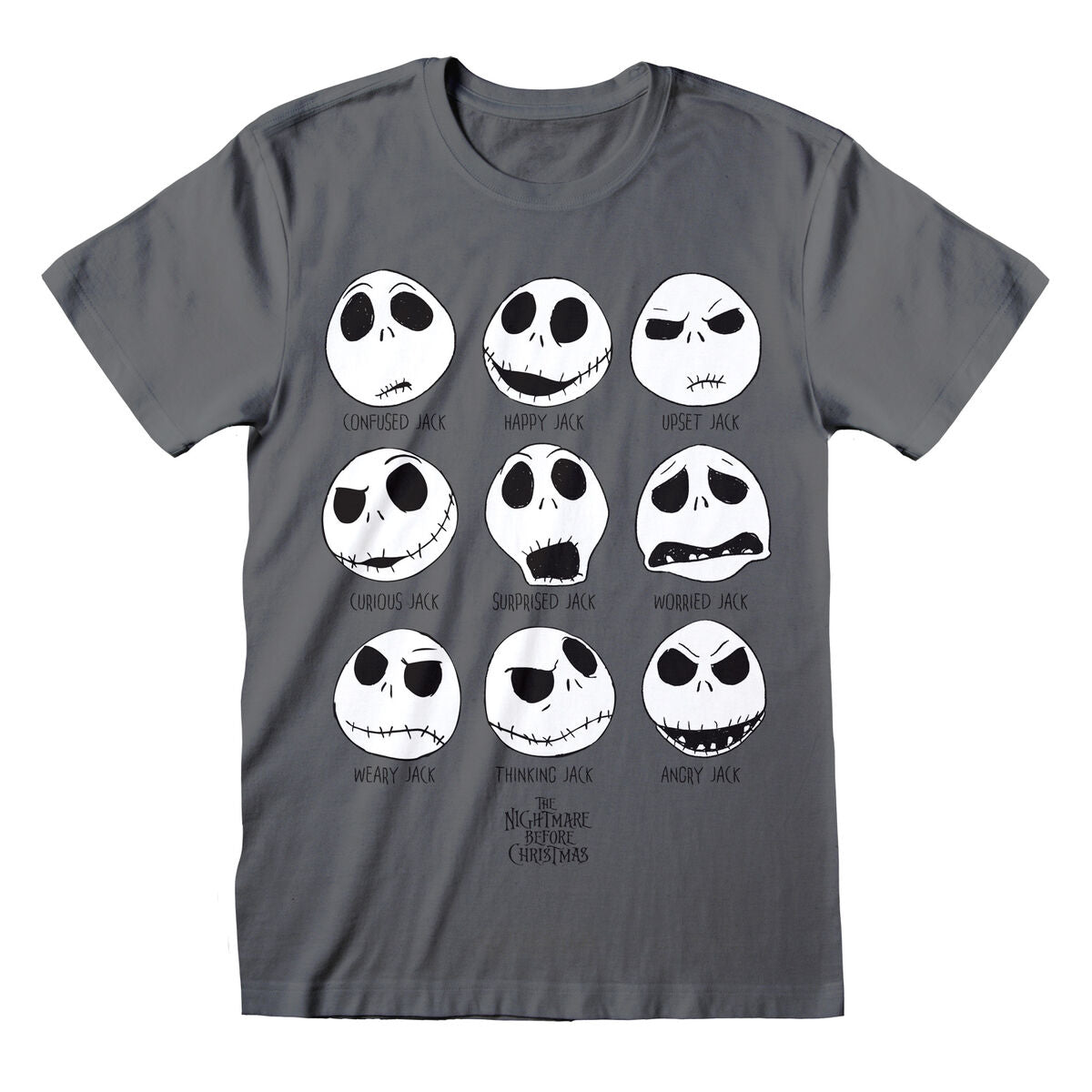 The Nightmare Before Christmas Unisex Kurzarm-T-Shirt Many Faces Dunkelgrau – Produktansicht 1