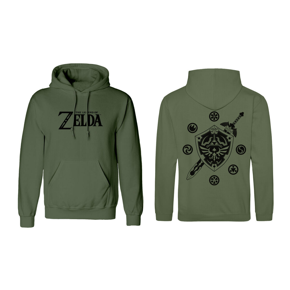 The Legend of Zelda Unisex-Hoodie Logo & Shield Grün – Produktansicht 1