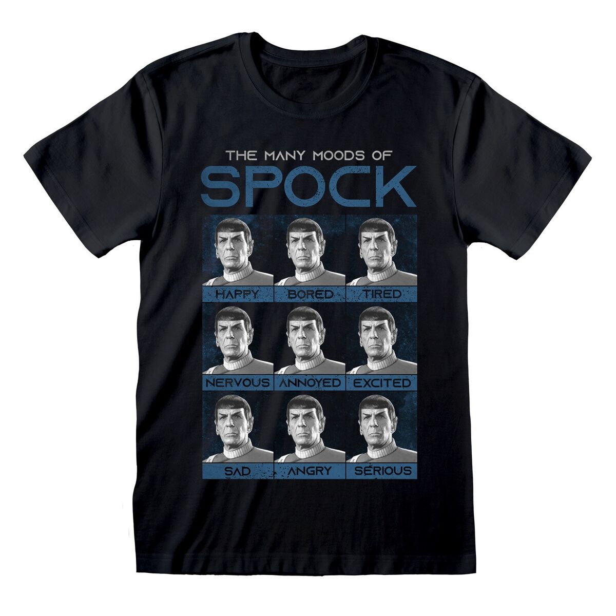 Unisex Short Sleeve T-Shirt Star Trek Many Mood Of Spock Schwarz – Produktbild 1