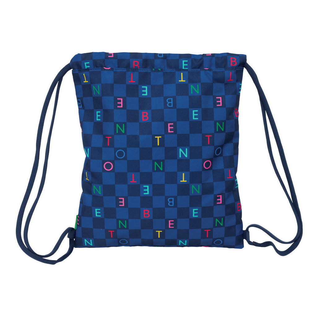 Benetton Rucksack mit Strings Damero Navy Blau – Ansicht 2