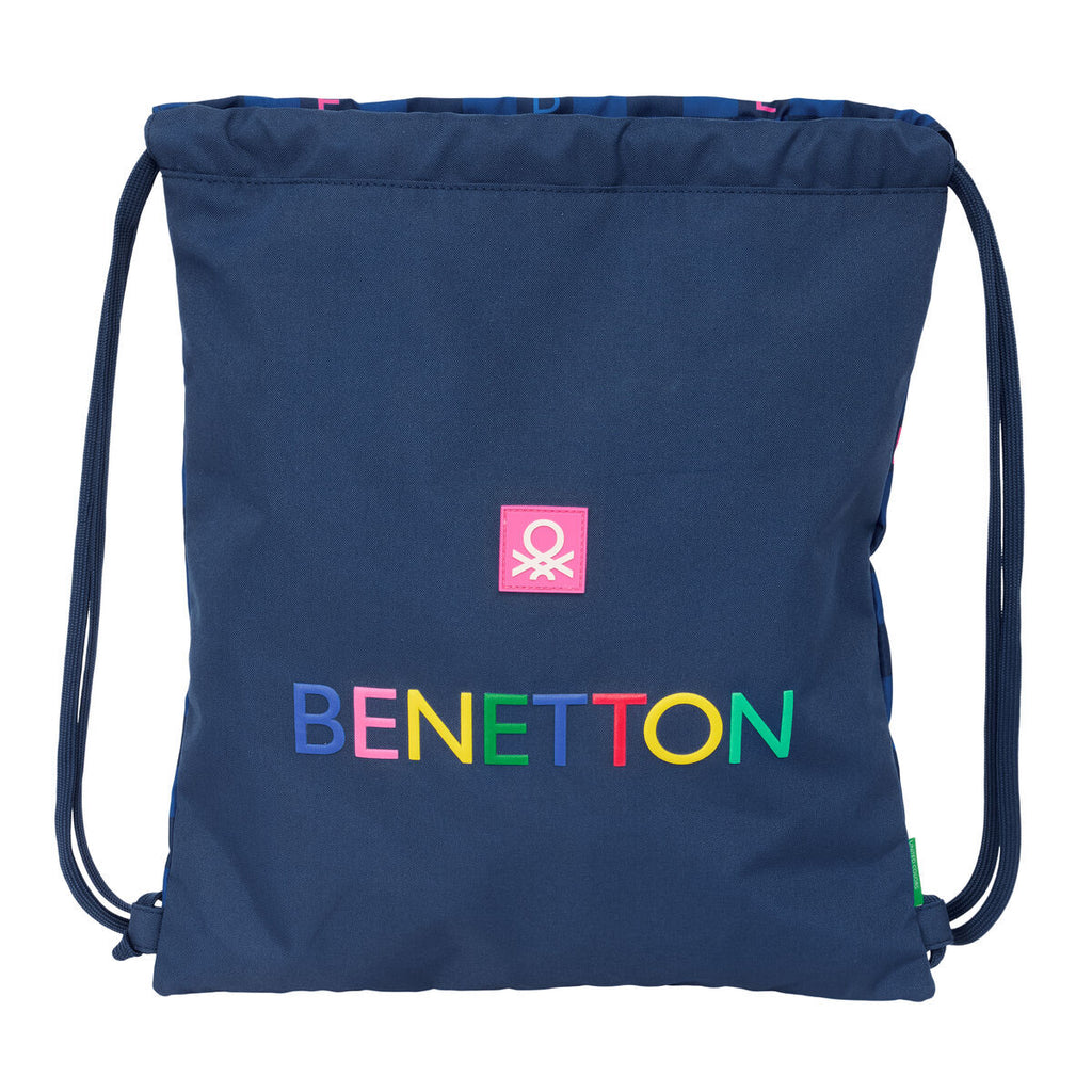 Benetton Rucksack mit Strings Damero Navy Blau – Ansicht 1