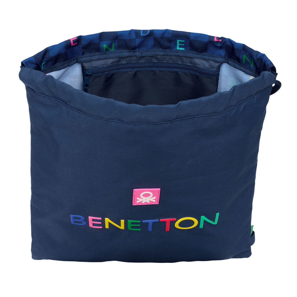 Benetton Rucksack mit Strings Damero Navy Blau – Ansicht 4