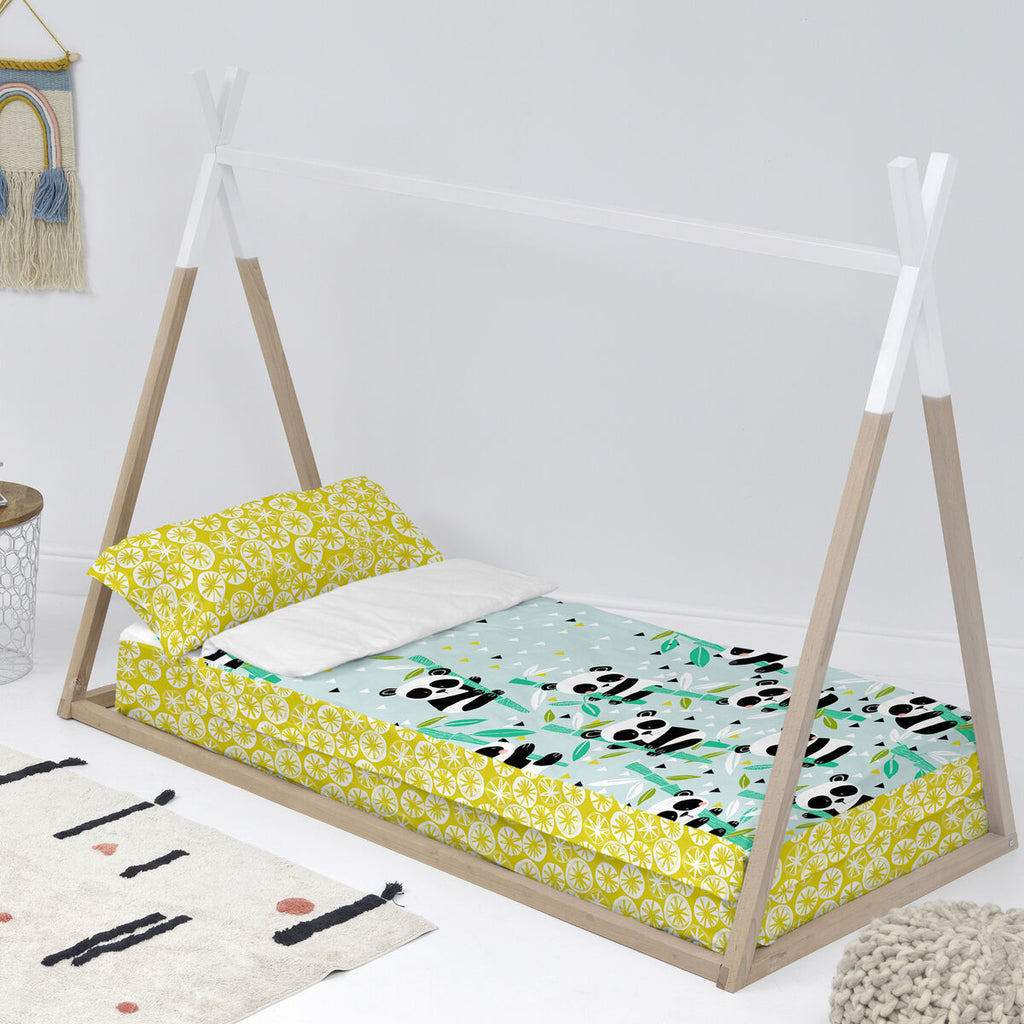HappyFriday Gesteppte Bettwäsche mit Reißverschluss Moshi Panda Garten Blau – Produktansicht 2