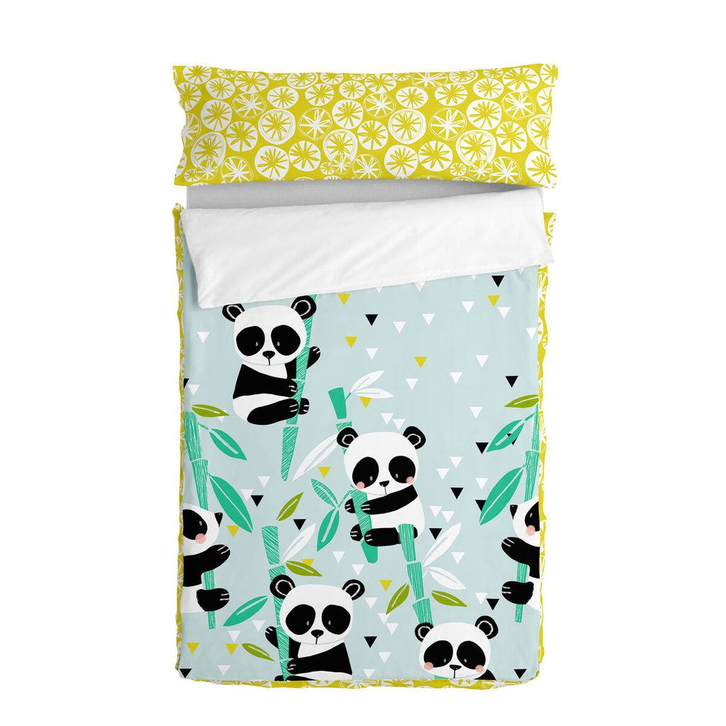 HappyFriday Gesteppte Bettwäsche mit Reißverschluss Moshi Panda Garten Blau – Produktansicht 1