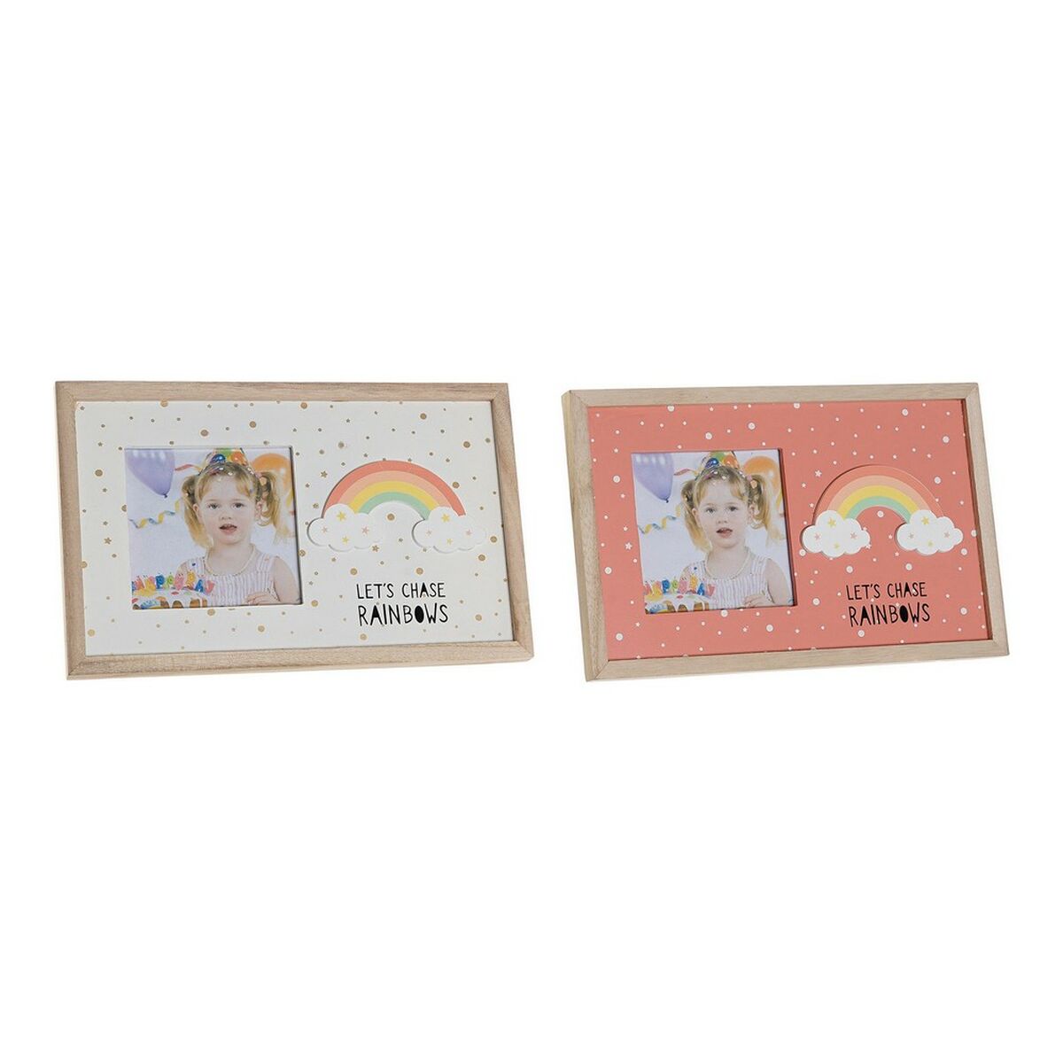 DKD Home Decor Bilderrahmen Rainbow Rosa Weiß Kinder-MDF Holz