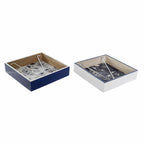 DKD Home Decor Napkin Halter Metall Weiß Navy Blau MDF Holz – Ansicht 1