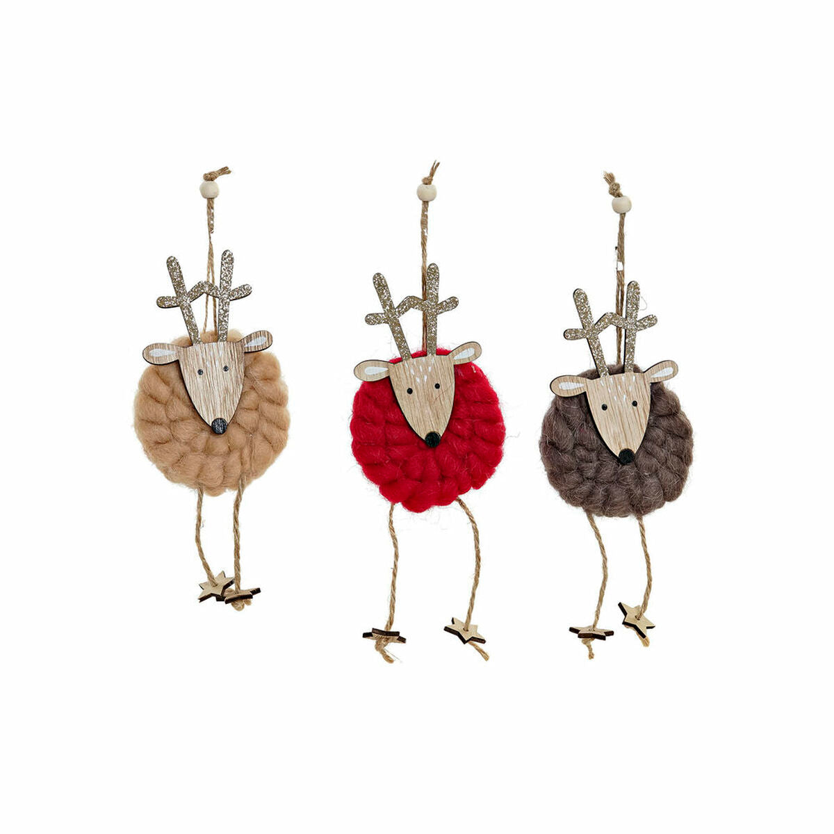 Christmas bauble DKD Home Decor Polyester Holz Reindeer (3 pcs) (8 x 3 x 26 cm) – Produktbild 1