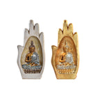 DKD Home Decor Dekofigur Grau Gold Buddha Kunstharz