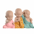 DKD Home Decor Dekofigur Blau Rosa Gelb Kunstharz Monk