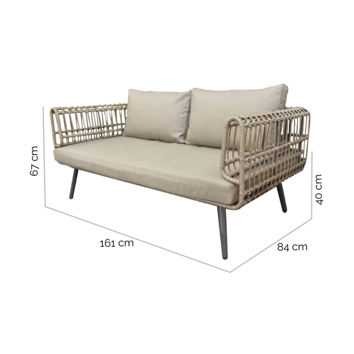 2-Seater Sofa Ariki Stahl Rattan Kunst-Rattan – Produktansicht 5
