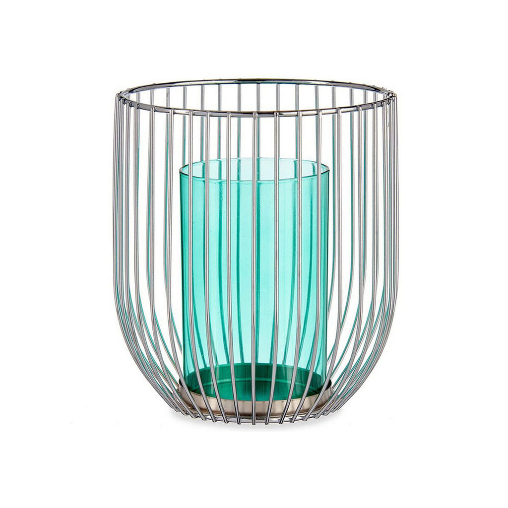 Gift Decor Kerzenhalter Blau Silber Metall Glas Cage