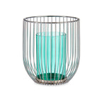 Gift Decor Kerzenhalter Blau Silber Metall Glas Cage
