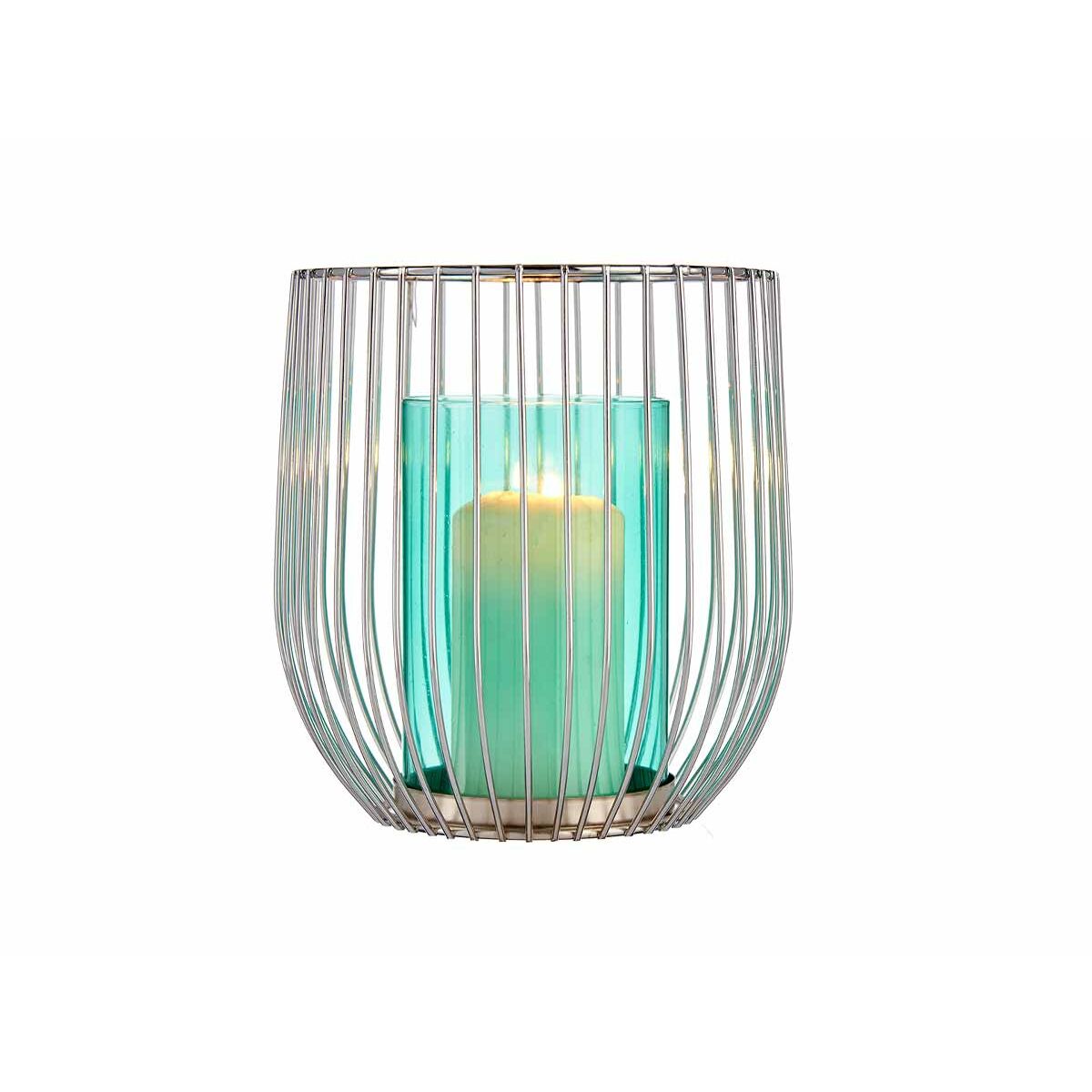 Gift Decor Kerzenhalter Blau Silber Metall Glas Cage