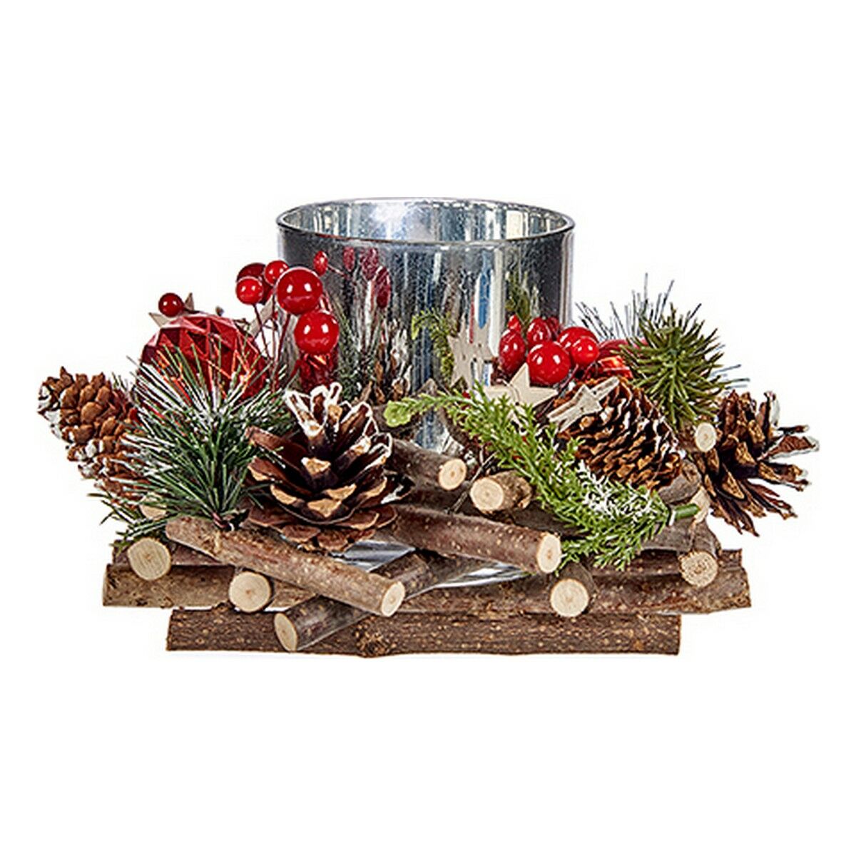 Christmas Candle Holder Krist+ Rot Grün Silberfarben Natural 20 x 11 x 20 cm – Produktbild 1