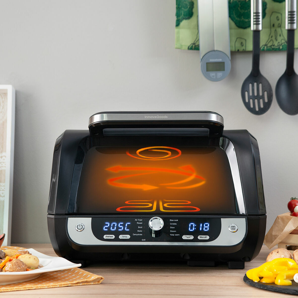 InnovaGoods Heißluftfritteuse mit Grill, Zubehör & Recipe Book Fryinn 12-in-1 6000 Schwarz – Produktansicht 2