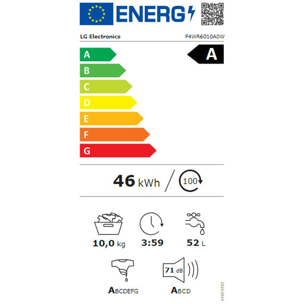 LG Waschmaschine F4WR6010A0W 60 cm 1400 rpm 10 kg – Produktansicht 3