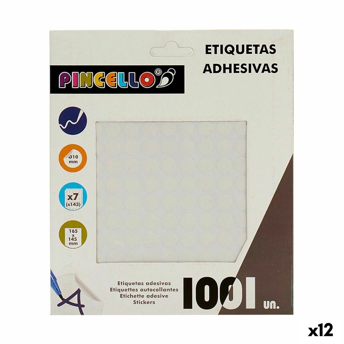 Adhesive labels Pincello Weiß Ø 10 mm 17 x 4 x 19 cm (12 Stück) – Produktbild 1