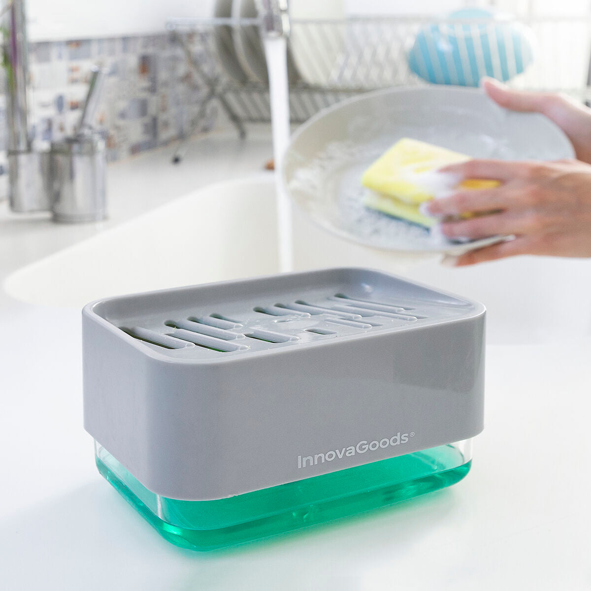 2-in-1 Soap Dispenser for the Kitchen Sink Pushoap InnovaGoods – Produktbild 1