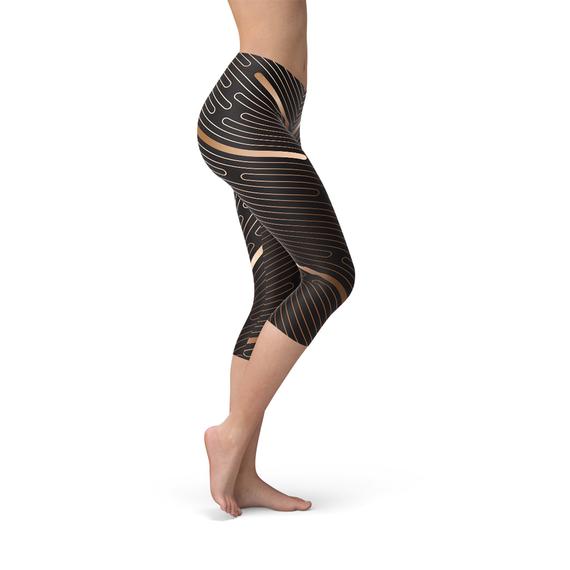 Striped Lines Women's Capri Leggings - Brown