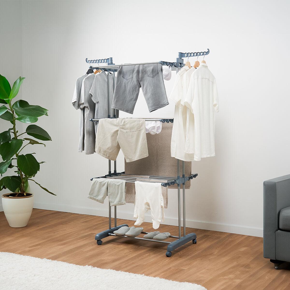 Klappbar Vertical Clothes Dryer with Wheels Dolver InnovaGoods 24 Bars – Produktbild 1