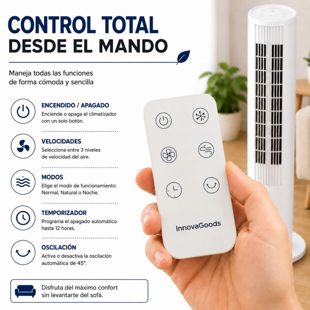 Tragbar Multifunction Tower Evaporative Cooler with Remote Control Hushly InnovaGoods – Produktbild 7